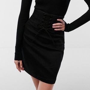 Express High Waisted Corset Front Denim Mini Skirt